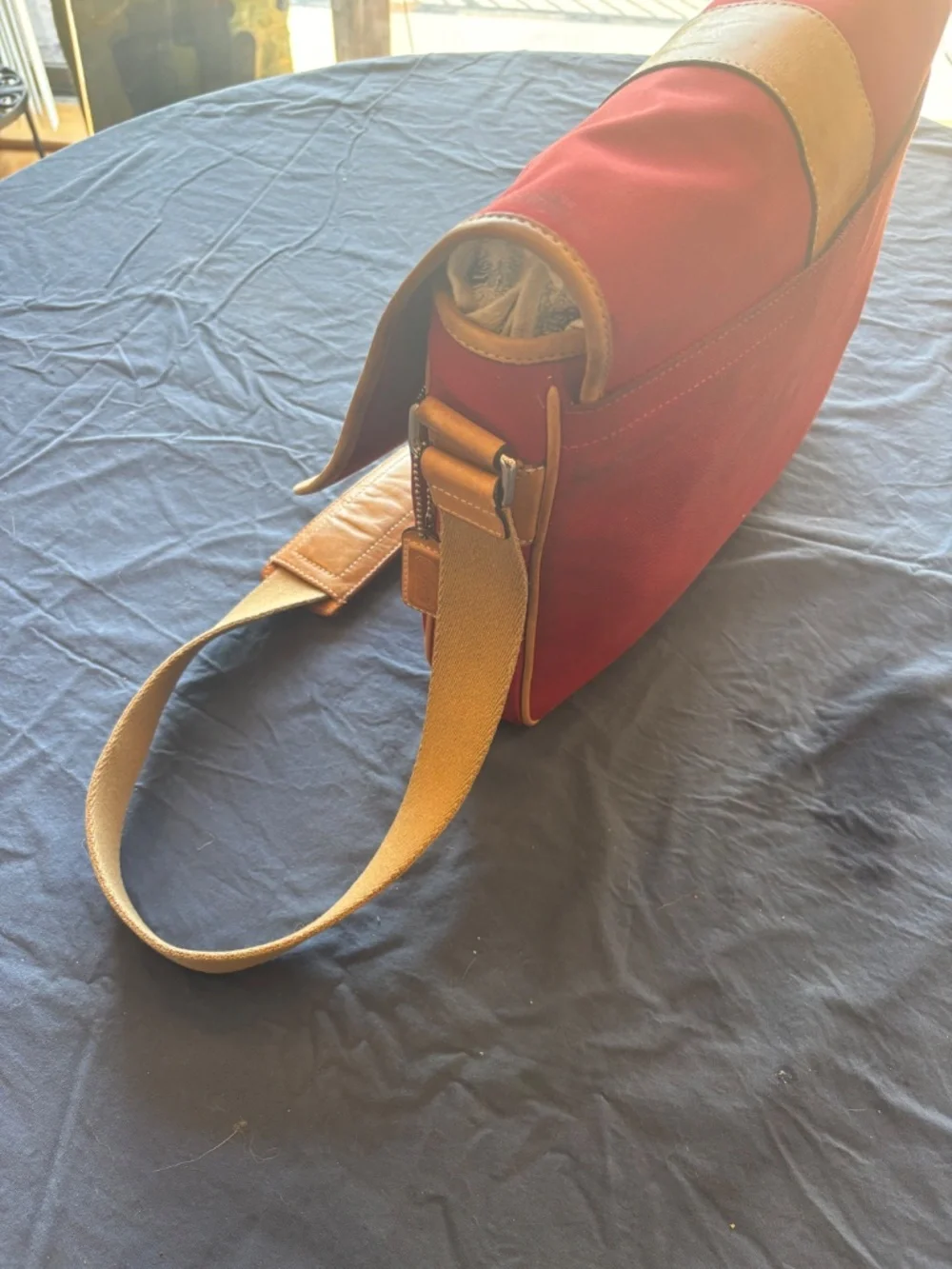 Coach Transatlantic Messenger and Commuter Bag- red canvas with tan leather